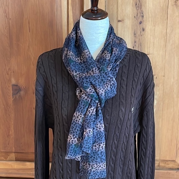 Silk Chiffon Cheetah Print Sheer Oblong Scarf 74” X 12”